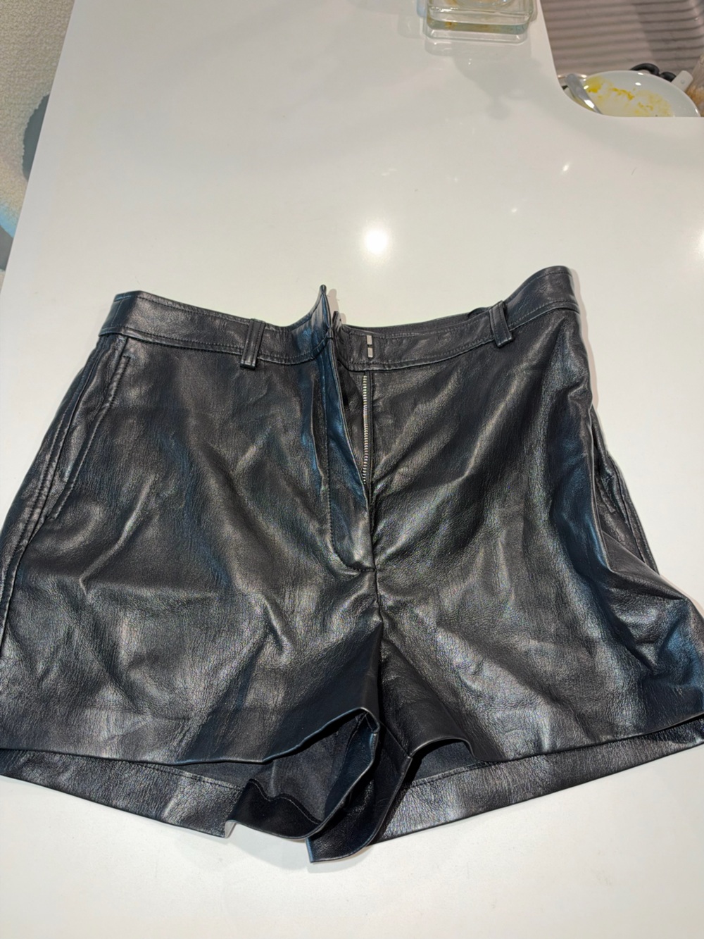 Aritzia Black High-Waist Leather Shorts